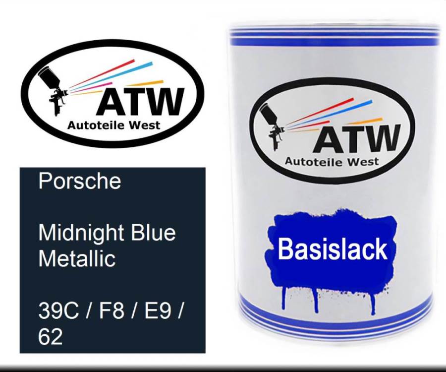 Porsche, Midnight Blue Metallic, 39C / F8 / E9 / 62: 500ml Lackdose, von ATW Autoteile West.